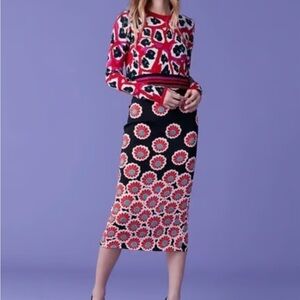 Diane Von Furstenberg Red and Black Floral Sweater